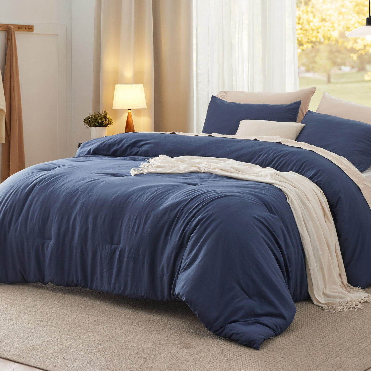 Bedsure King Comforter Set Prewashed Soft Bedding Set 3Pcs Beige 104"x90"