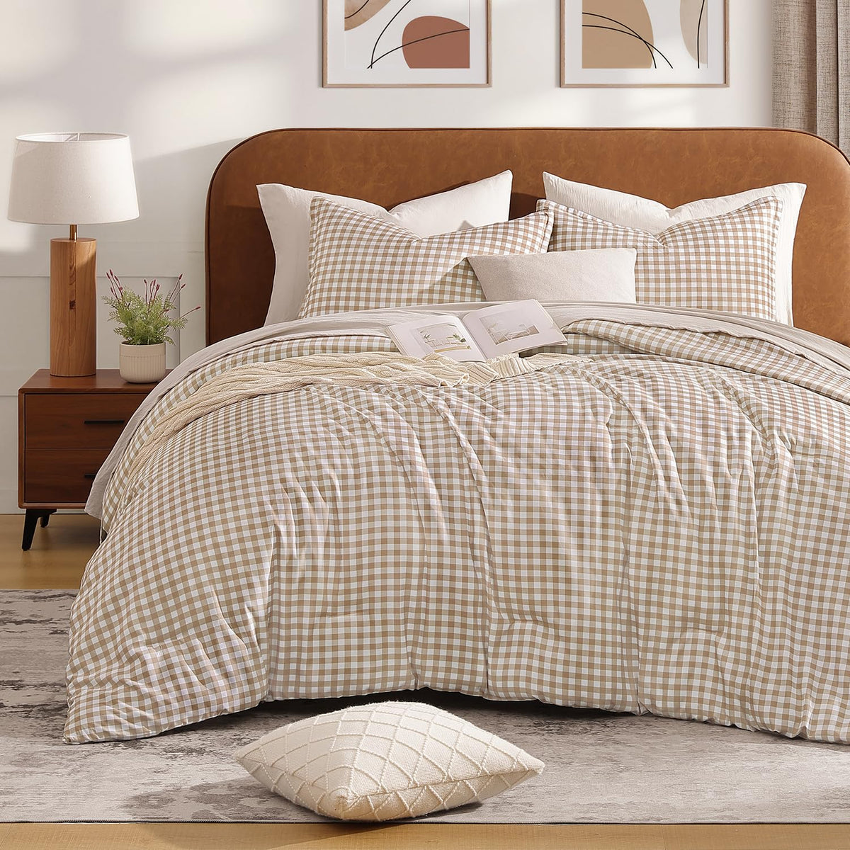 Andency Checkered Comforter Full, Black and White Gingham Plaid Bedding Set