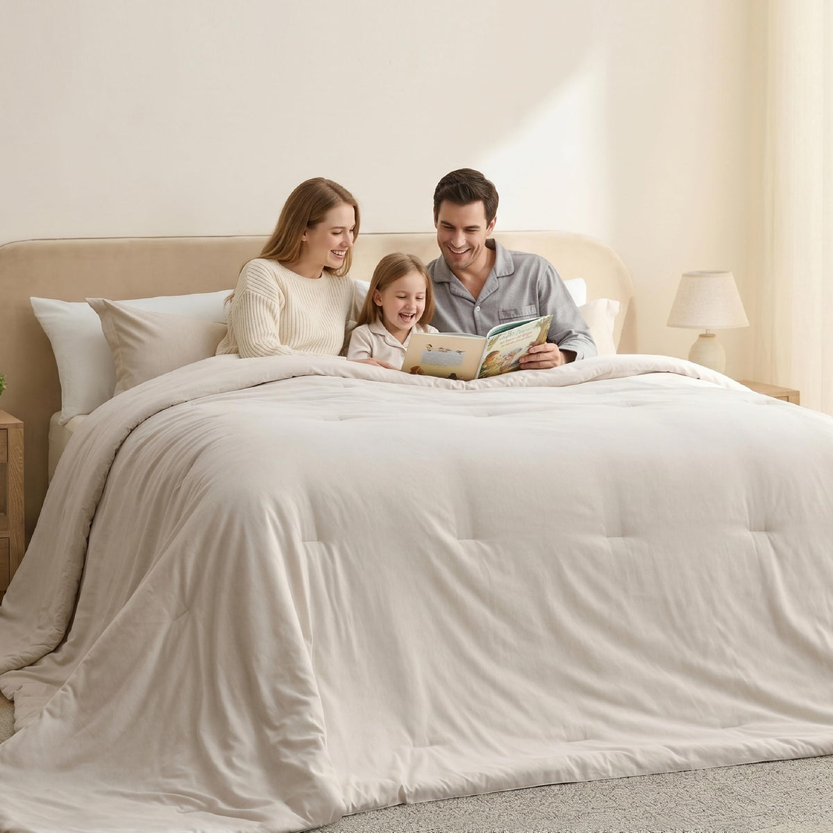 Bedsure King Size Comforter Set, Beige Soft Cationic Dyed Bed Set 3 Pcs