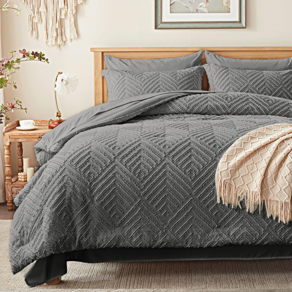 Zzlpp Queen Comforter Set 7 Piece, Beige Bed in a Bag Queen Bedding Sets