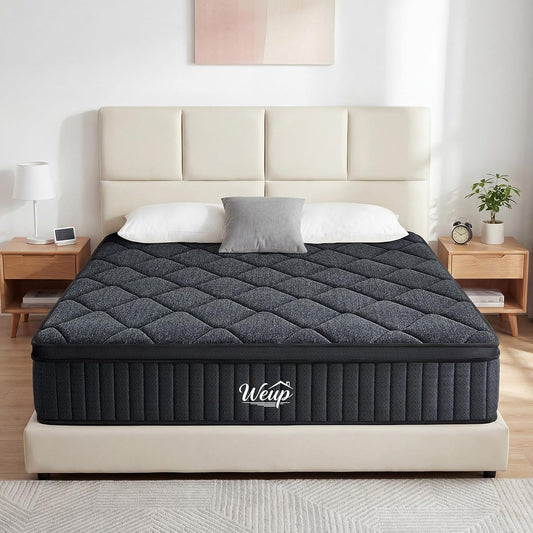 WEUP Queen Mattress 12 Inch, Firm Hybrid Memory Foam Mattress in a Box with Individual Pocket Springs, Pressure Relief, Motion Isolation, Fiberglass Free, CertiPUR-US Certified 80"x 60"(Gray)