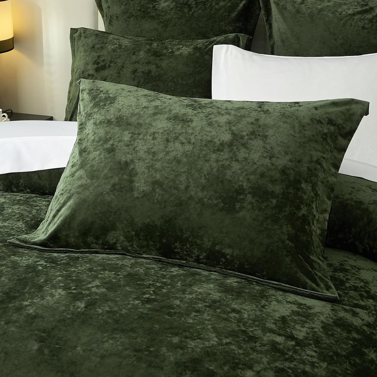 Ivellow Crushed Velvet Comforter Queen Size Green 5 Pcs Luxury Bedding Set