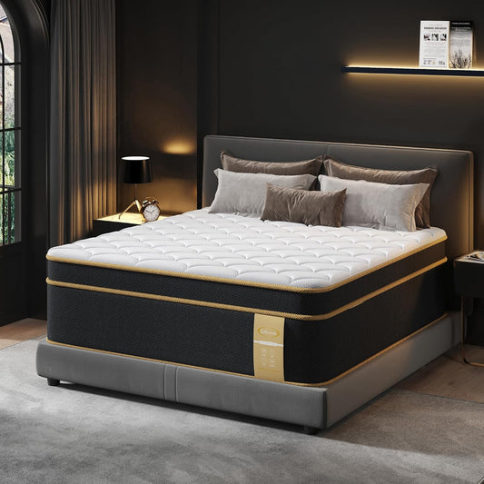 LETMOON King Mattress 16 Inch, Hotel-Level Luxury Hybrid Mattress King Size Bed in a Box, Cooling Gel Memory Foam & 7-Zone Support Pocket Springs, Relieve Back & Hip Pain, Fiberglass-Free, CertiPUR-US