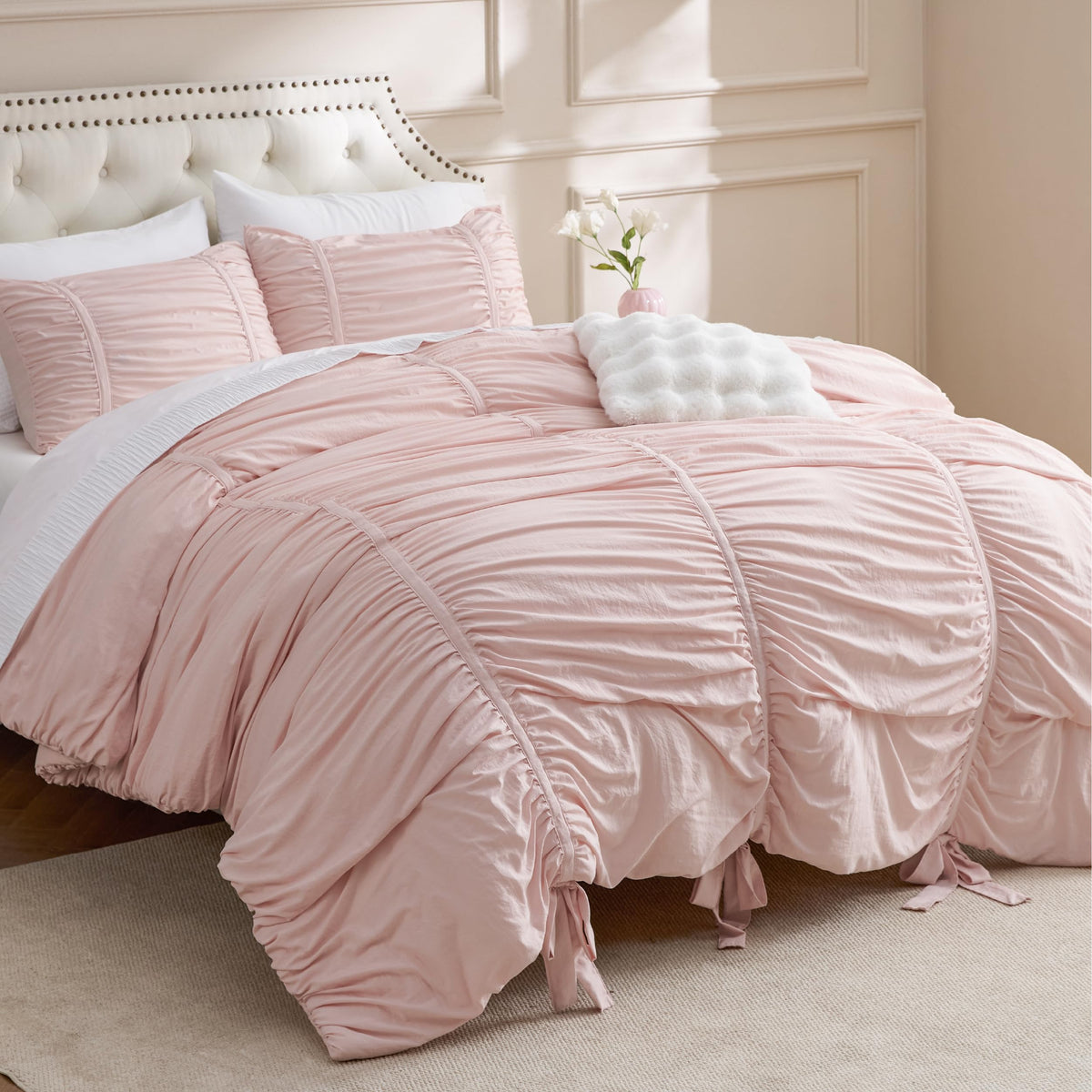 Bedsure Pink Comforter Set Cute Bow Bedding Set Queen GentleSoft™ 3 Pieces