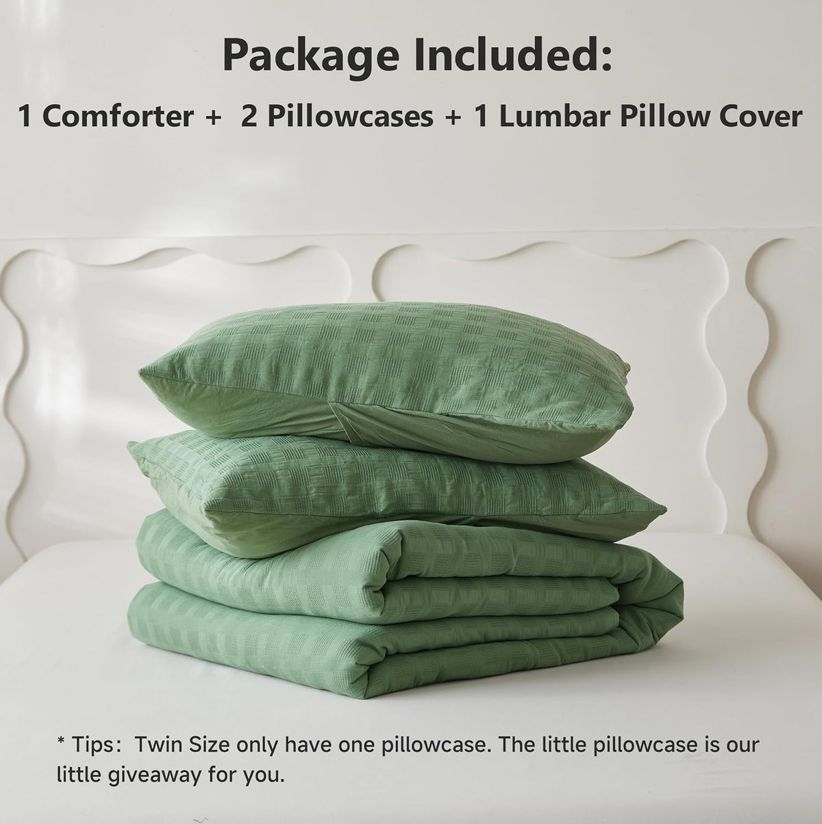 Simple&Opulence 100% Cotton Waffle Weaving Comforter Set-3 Pieces Bedding Set(1 Comforter and 2 Pillowcases), Lightweight Soft Breathable Comforter Bed Sets for All Season(Forest Green, Queen)