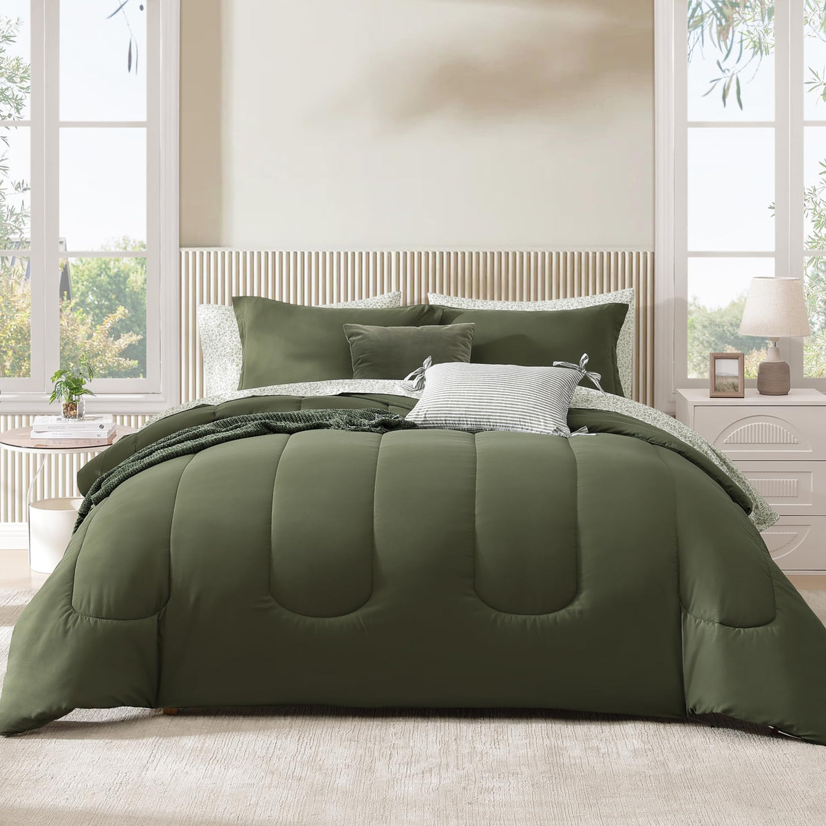 Full Size Comforter Sets-7 Pieces Sage Soft Bed in a Bag Full Bedding Sets