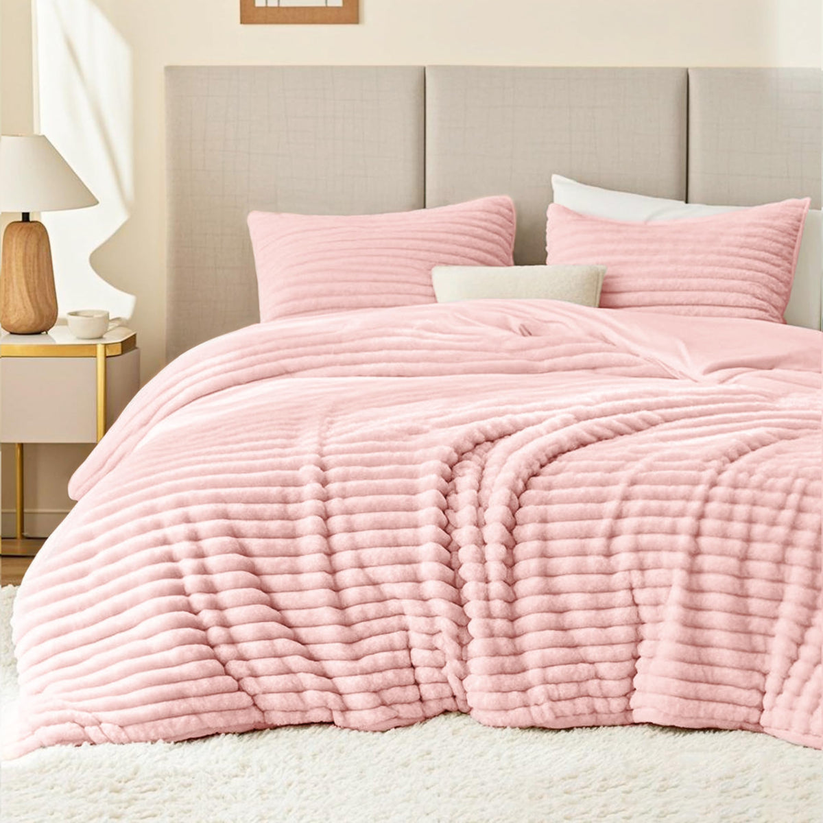 EXQ Home Fluffy Comforter Set Queen Size,3 Pieces Bed Set,Black