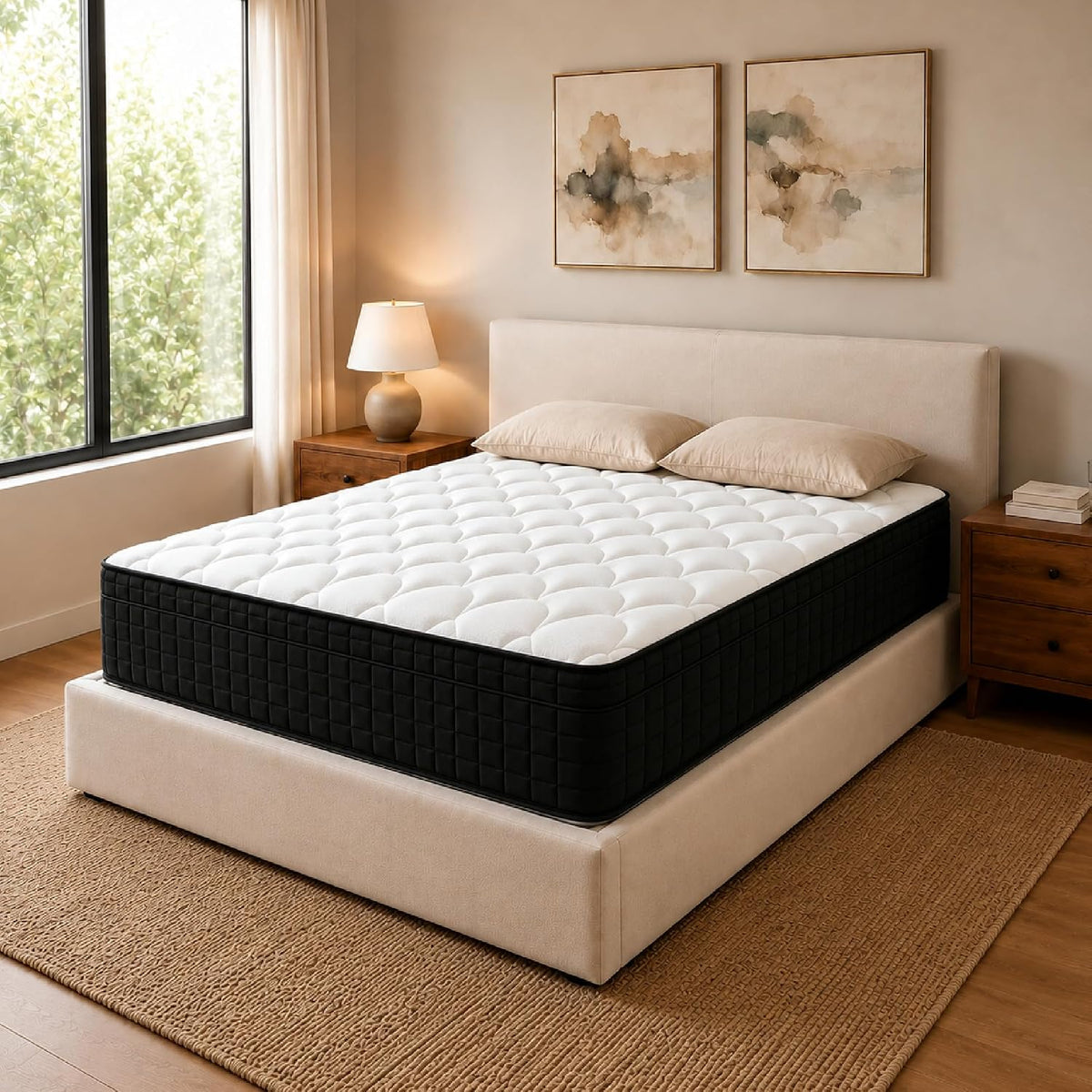 12 Inch Full Mattress in a Box, Medium Plush Feel, Pocket Coils, Fiberglass Free, Motion Isolation, Breathable Comfortable Cover, Hybrid Construction, Expanded Dimensions: 75"L x 54"W x 12"H