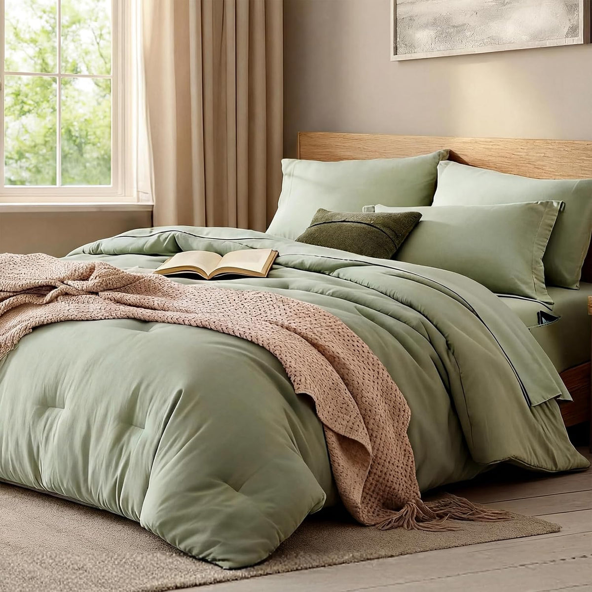 Queen Comforter Set-7 Pieces Soft Prewashed Bed in a Bag Queen Bedding Sets