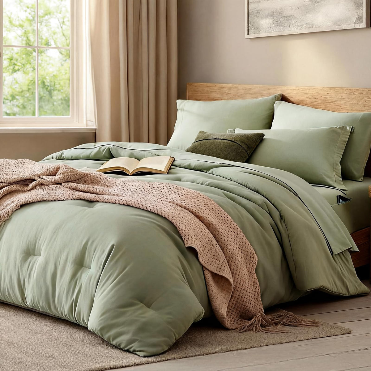 Queen Comforter Set-7 Pieces Soft Prewashed Bed in a Bag Queen Bedding Sets