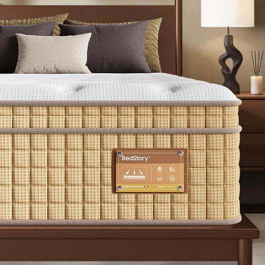 BedStory 14 inch Medium Firm King Mattress, Deep Sleep Hybrid Mattresses in a Box, Zoned Lumbar Support for & Back Pain Relief, CertiPUR-US Certified, 365 Night Trial, 10-Year