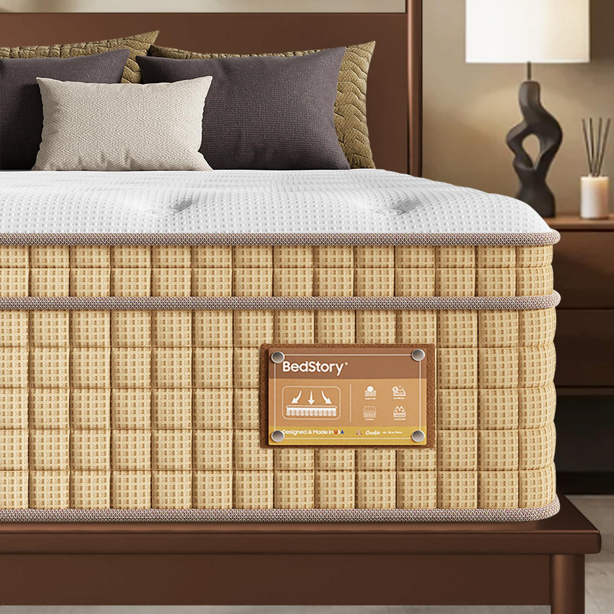 BedStory 14 inch Medium Firm King Mattress, Deep Sleep Hybrid Mattresses in a Box, Zoned Lumbar Support for & Back Pain Relief, CertiPUR-US Certified, 365 Night Trial, 10-Year