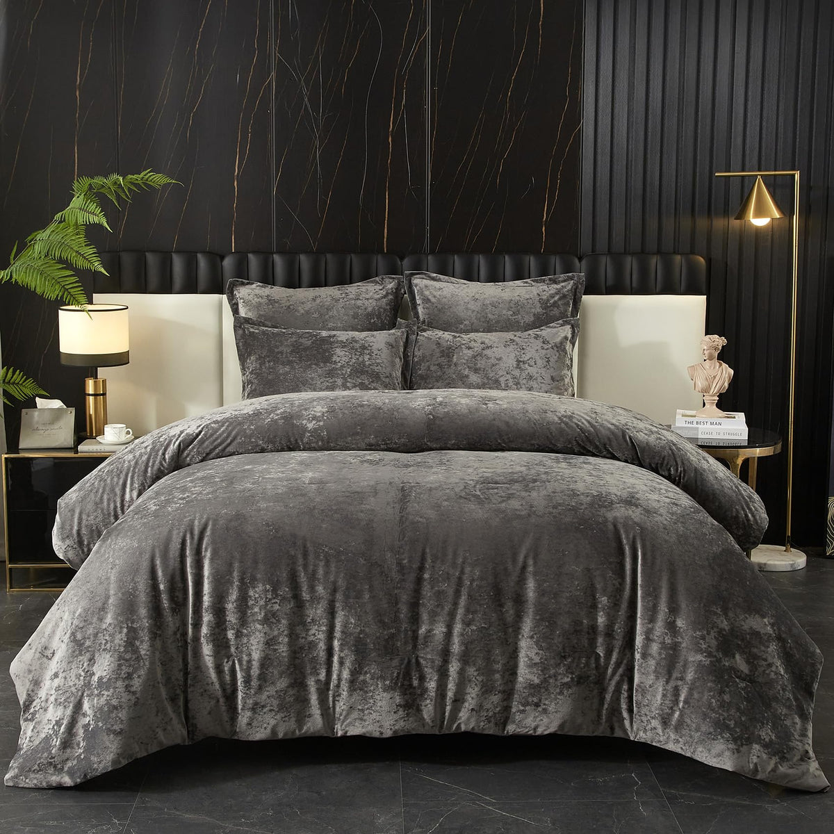 Ivellow Crushed Velvet Comforter Queen Size Green 5 Pcs Luxury Bedding Set