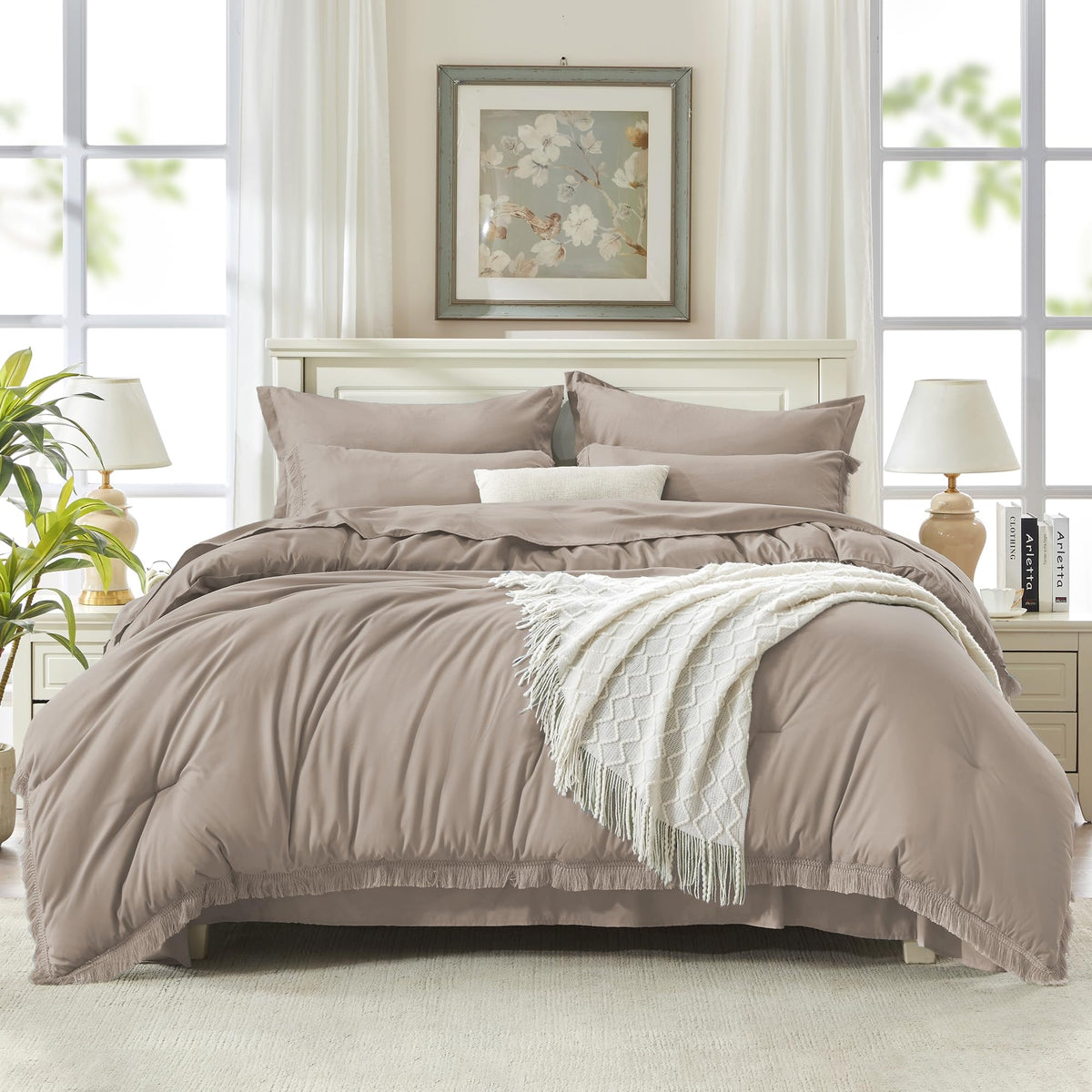Andency King Comforter Set, 7 Pieces Beige Bedding