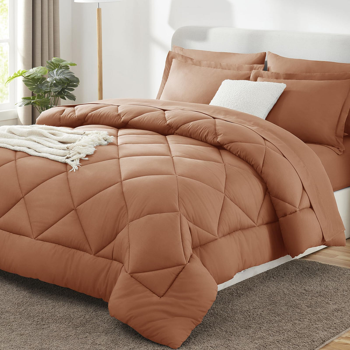 CozyLux Queen Comforter Set 88"x88" Dark Grey - 7 Piece Bed in a Bag