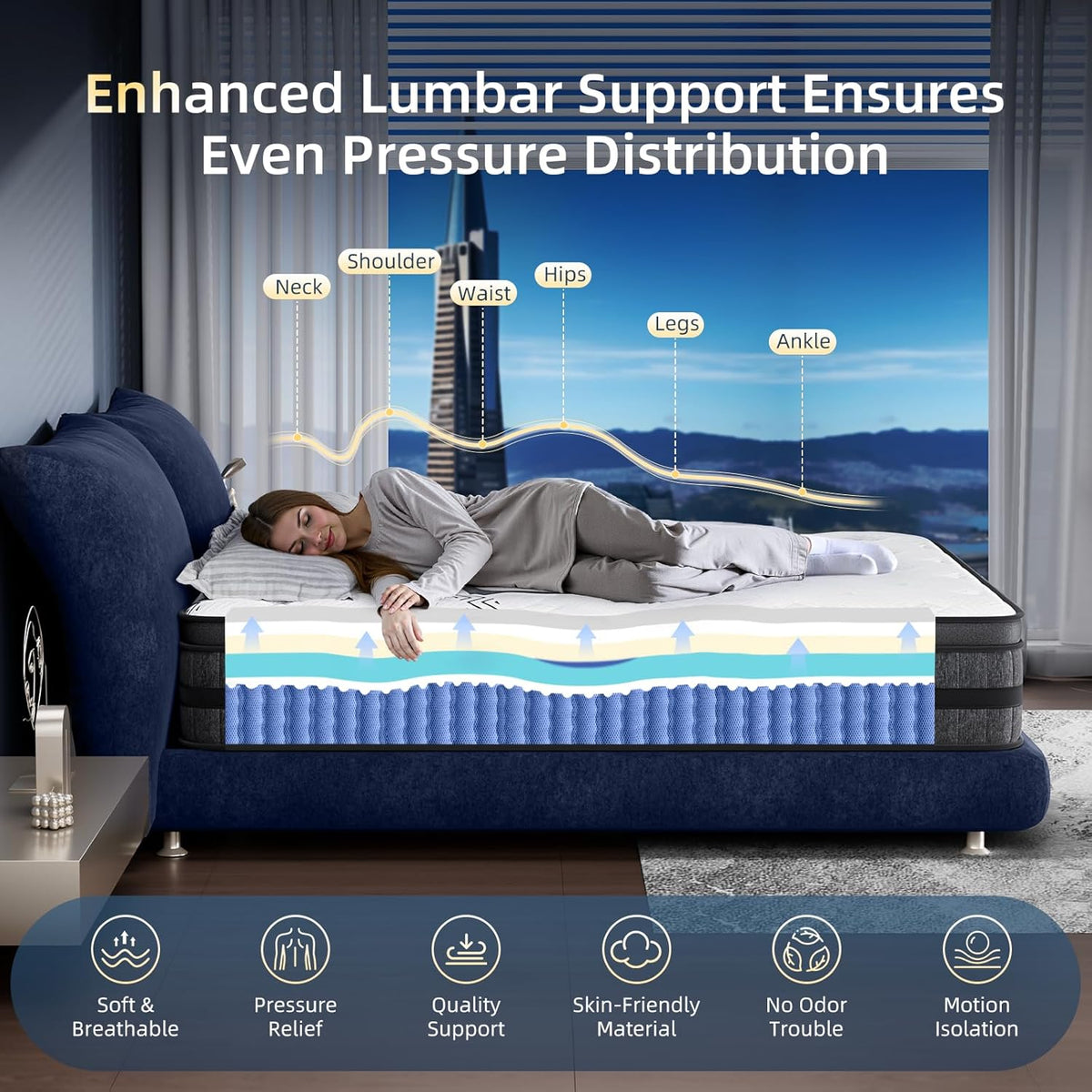 King Size Mattress, 14 Inch Hybrid King Mattress in a Box, Medium Firm, Memory Foam & Pocketed Springs, Pressure Relief, CertiPUR-US Certified& Fiberglass Free, Motion Isolation, 365-Night Trial