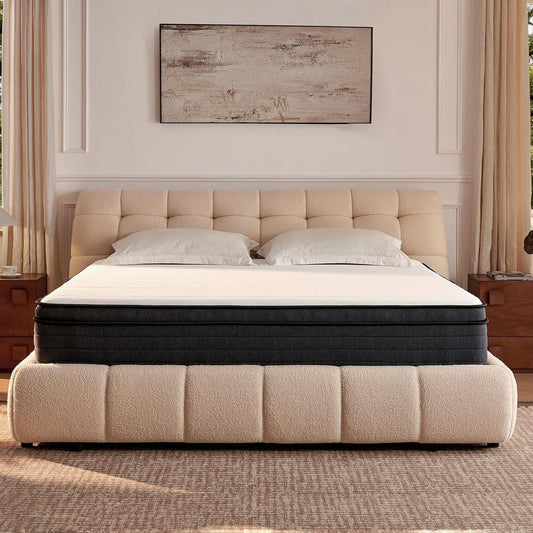 Queen Size Mattresses, Queen Mattress 12 Inch Hybrid Bed, Gel Memory Foam Pocket Coils, Full Zoned Support, Partner Disturbance Reduction, CertiPUR-US Certified