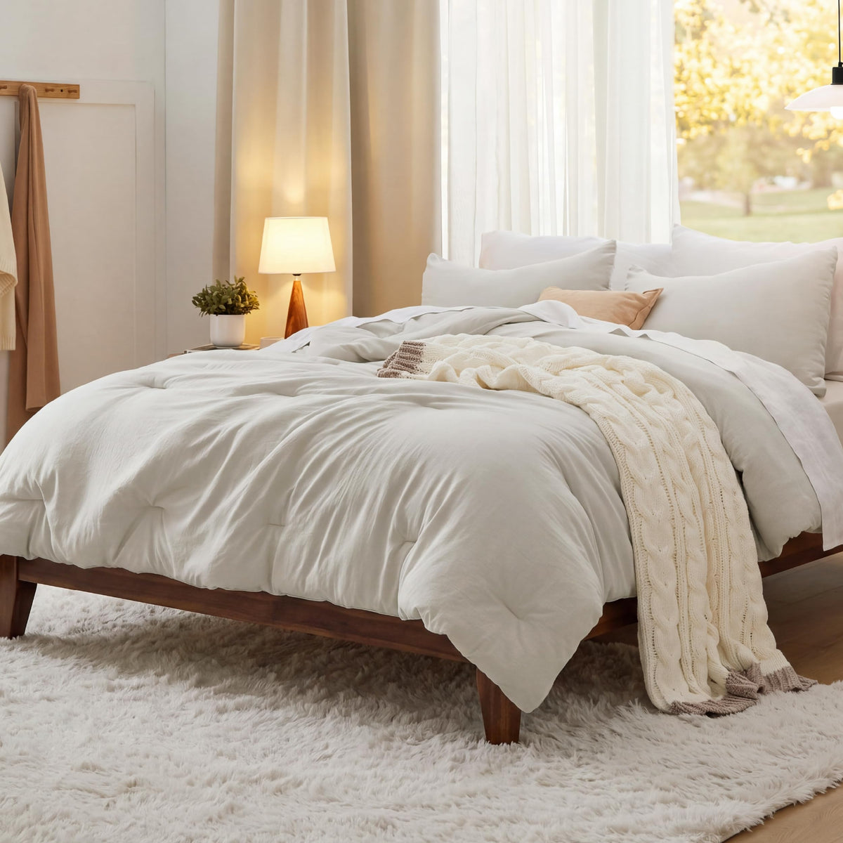 Bedsure King Comforter Set Prewashed Soft Bedding Set 3Pcs White 104"x90"