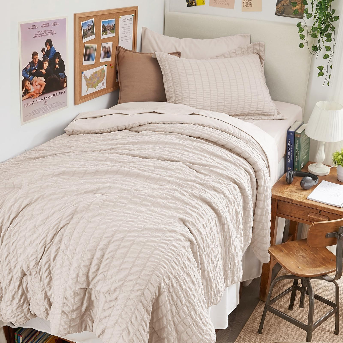 HYMOKEGE Queen Comforter Set Seersucker 7 Pieces, All Season Luxury Bed in a Bag for Bedroom, Bedding Set with Comforters, Sheets, Pillowcases & Shams, Dark Grey