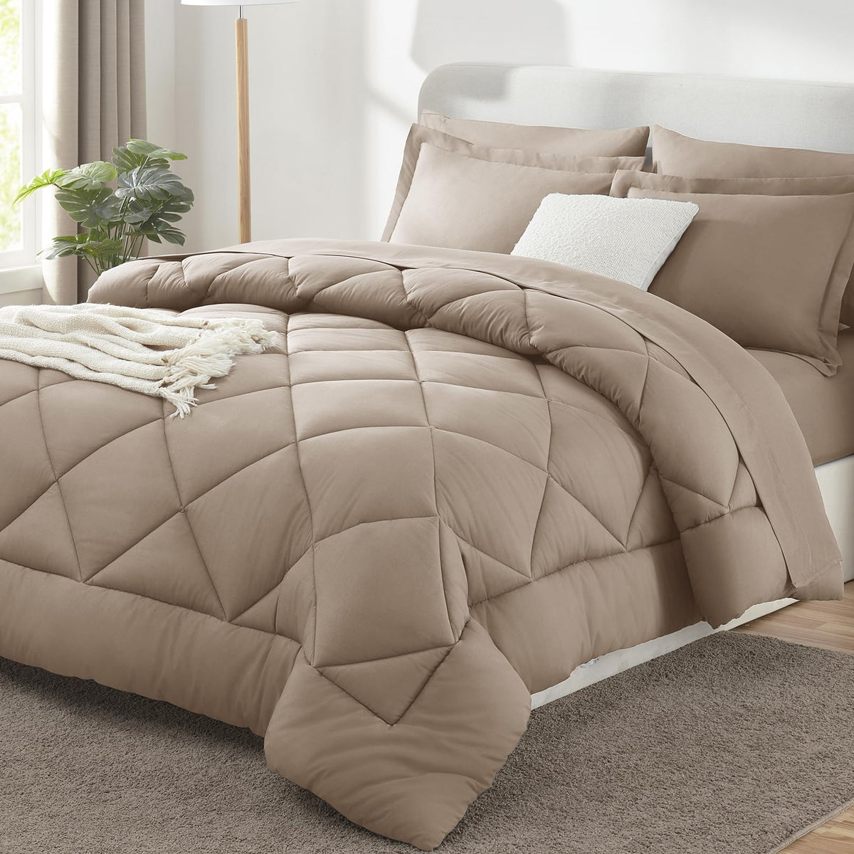 CozyLux Queen Comforter Set 88"x88" Dark Grey - 7 Piece Bed in a Bag