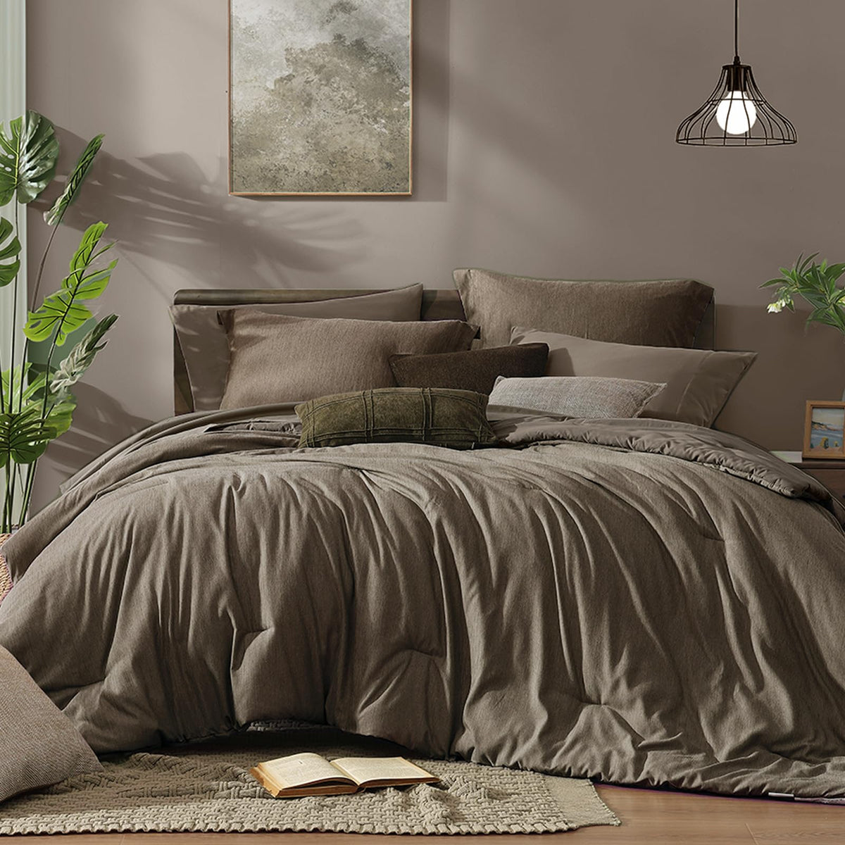 Monbix Queen Comforter Set 7 Pieces Cationic Green Bed in a Bag