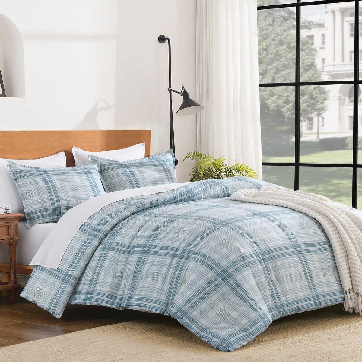 Andency Checkered Comforter Full, Black and White Gingham Plaid Bedding Set