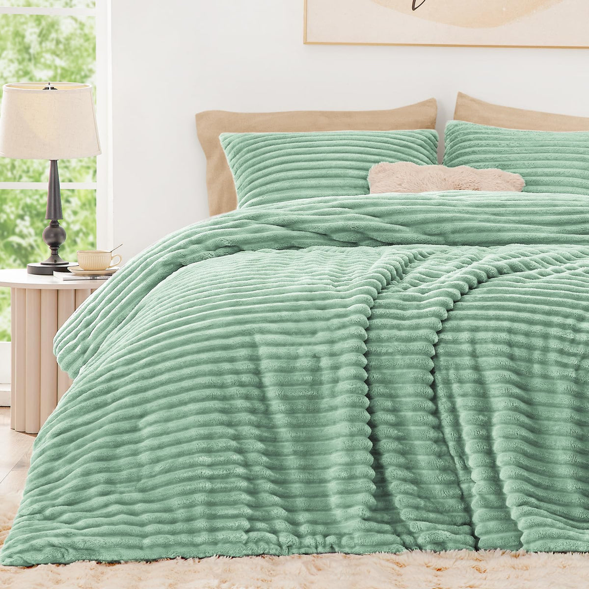 EXQ Home Fluffy Comforter Set Queen Size,3 Pieces Bed Set,Black
