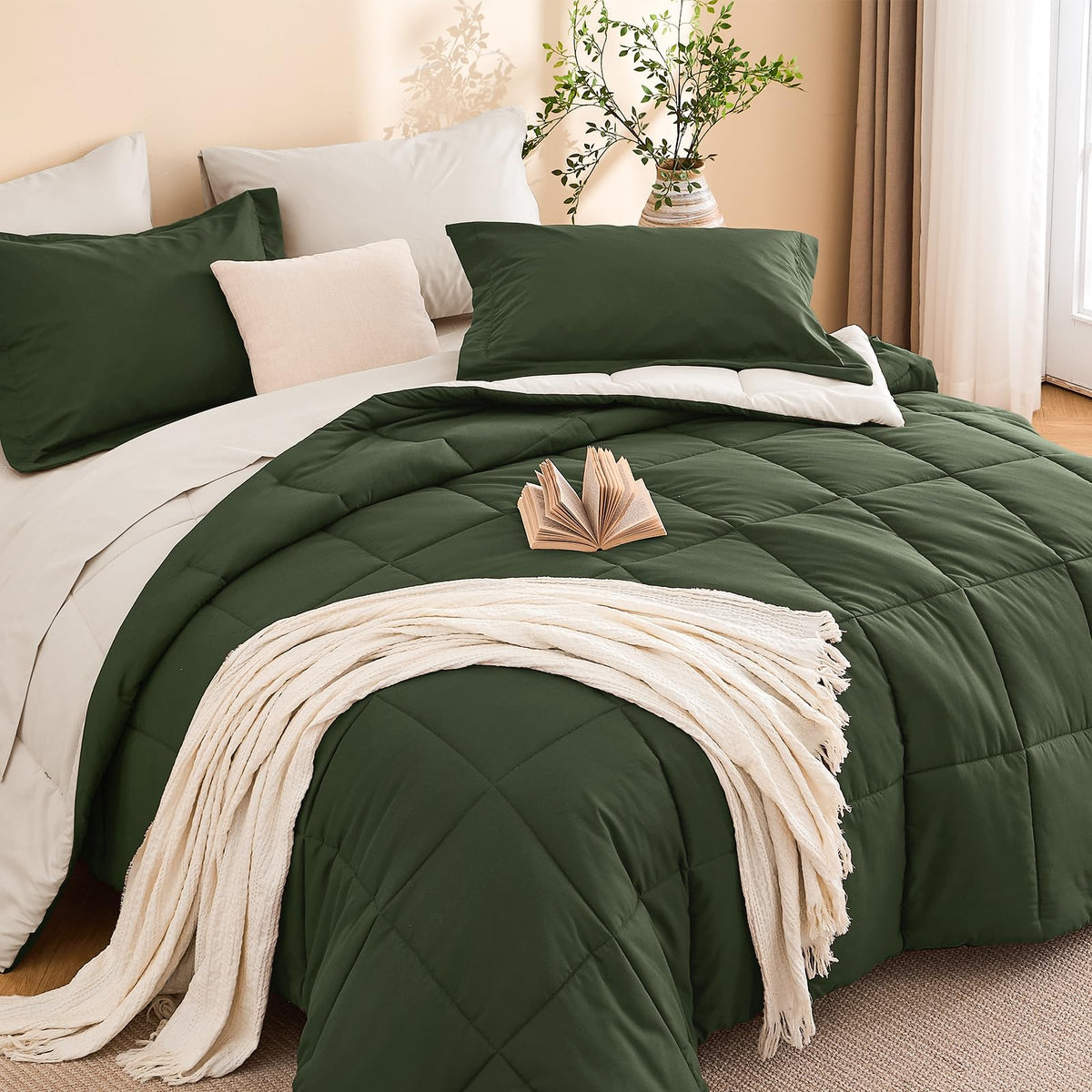 MUXHOMO Queen Comforter Set with Sheets Brown - 7 Pieces Bed in a Bag