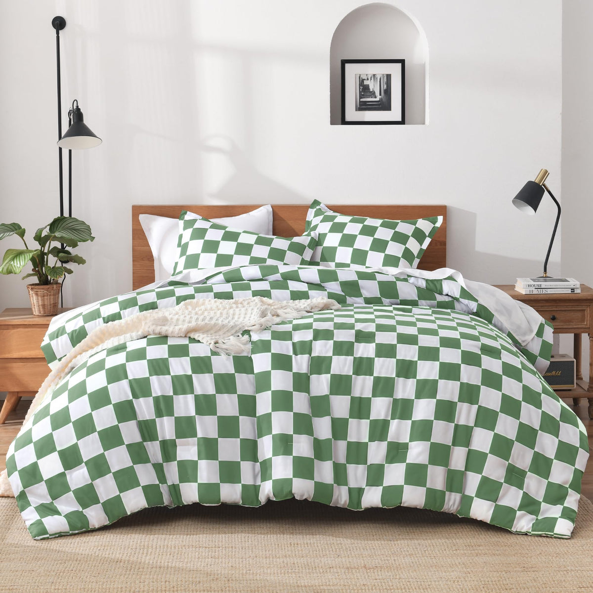 Andency Checkered Comforter Full, Black and White Gingham Plaid Bedding Set