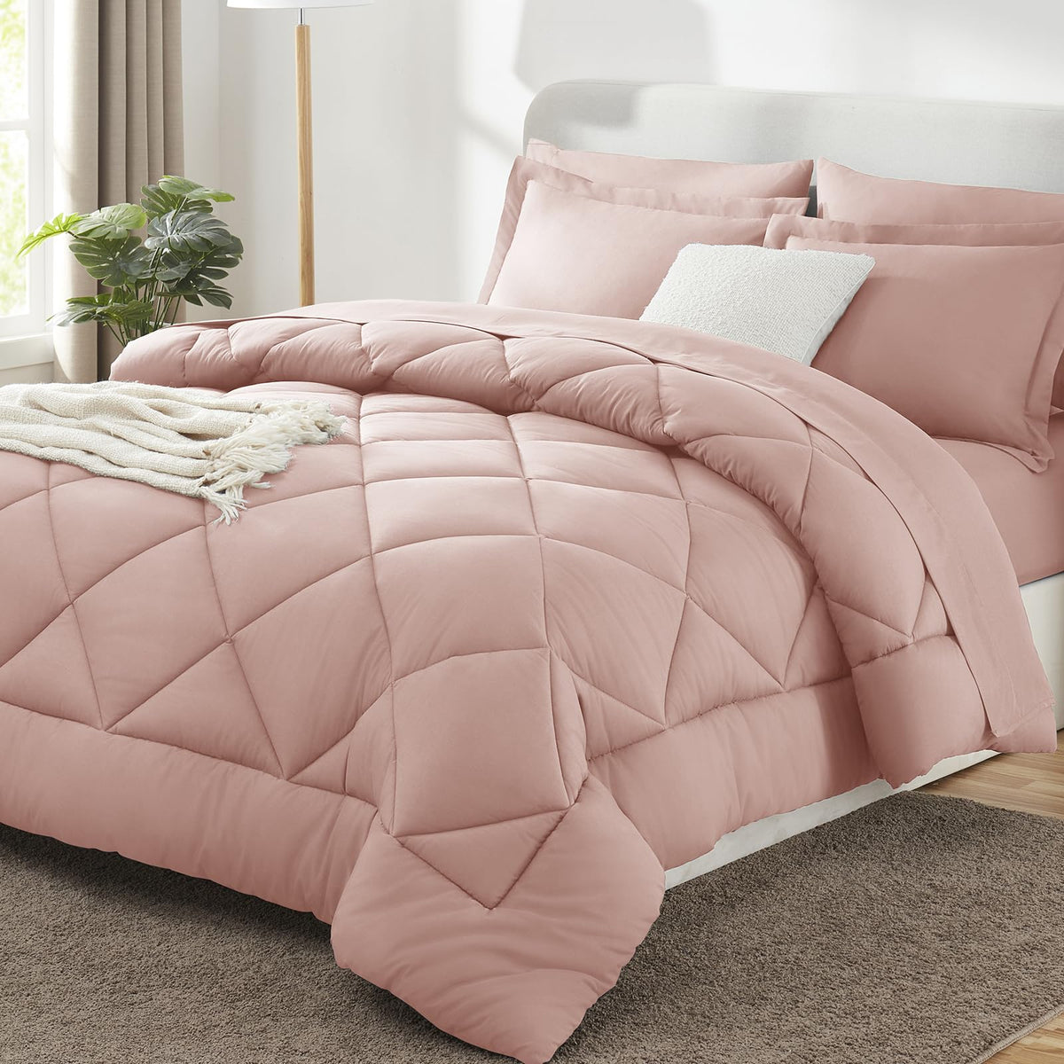 CozyLux Queen Comforter Set 88"x88" Dark Grey - 7 Piece Bed in a Bag