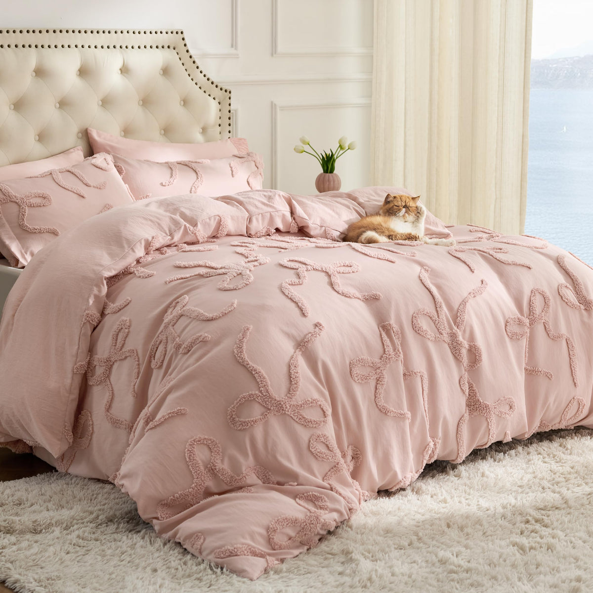 Bedsure Pink Comforter Set Cute Bow Bedding Set Queen GentleSoft™ 3 Pieces