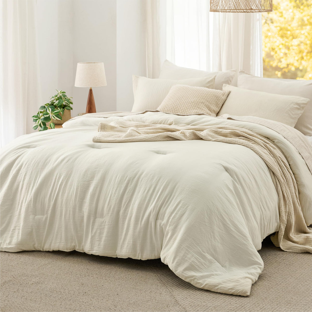 Bedsure King Comforter Set Prewashed Soft Bedding Set 3Pcs White 104"x90"