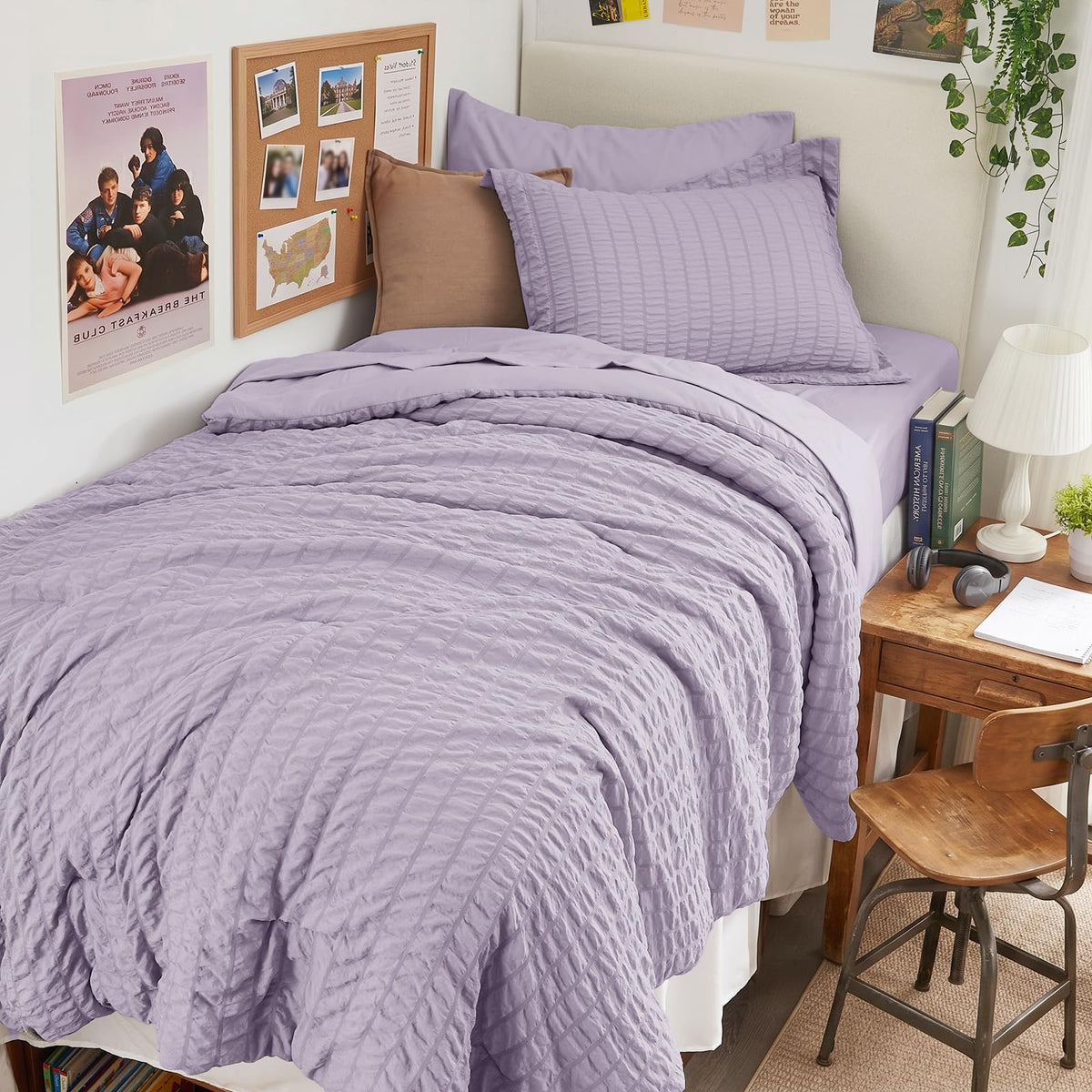 HYMOKEGE Queen Comforter Set Seersucker 7 Pieces, All Season Luxury Bed in a Bag for Bedroom, Bedding Set with Comforters, Sheets, Pillowcases & Shams, Dark Grey