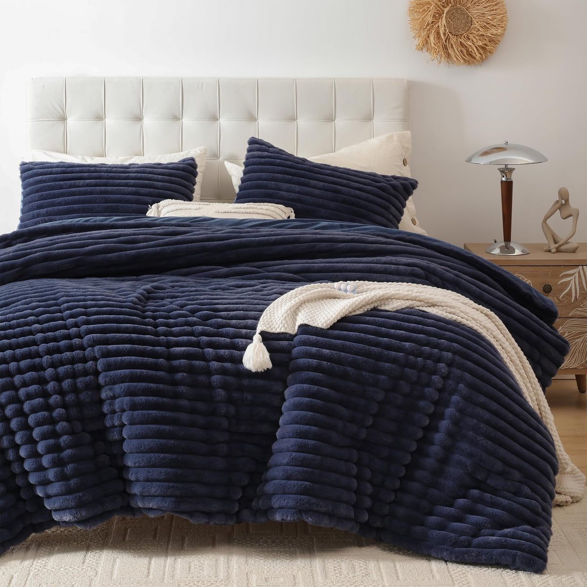 Smoofy Fluffy Queen Size Comforter 3 PCS - Tie Dye Grey Fleece Bedding Set
