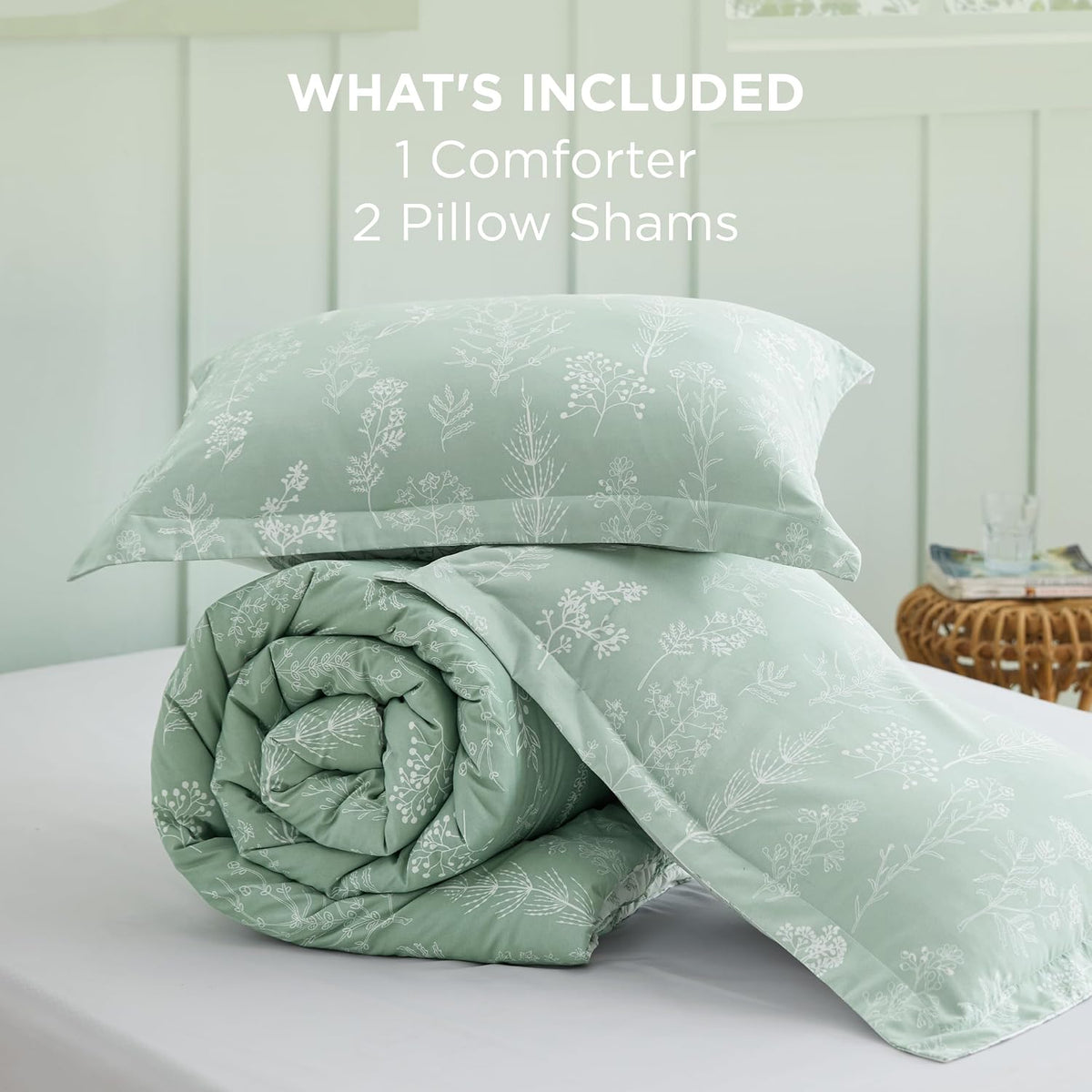 Bedsure Floral Comforter Set Cute Bedding Set Queen Reversible Sage Green