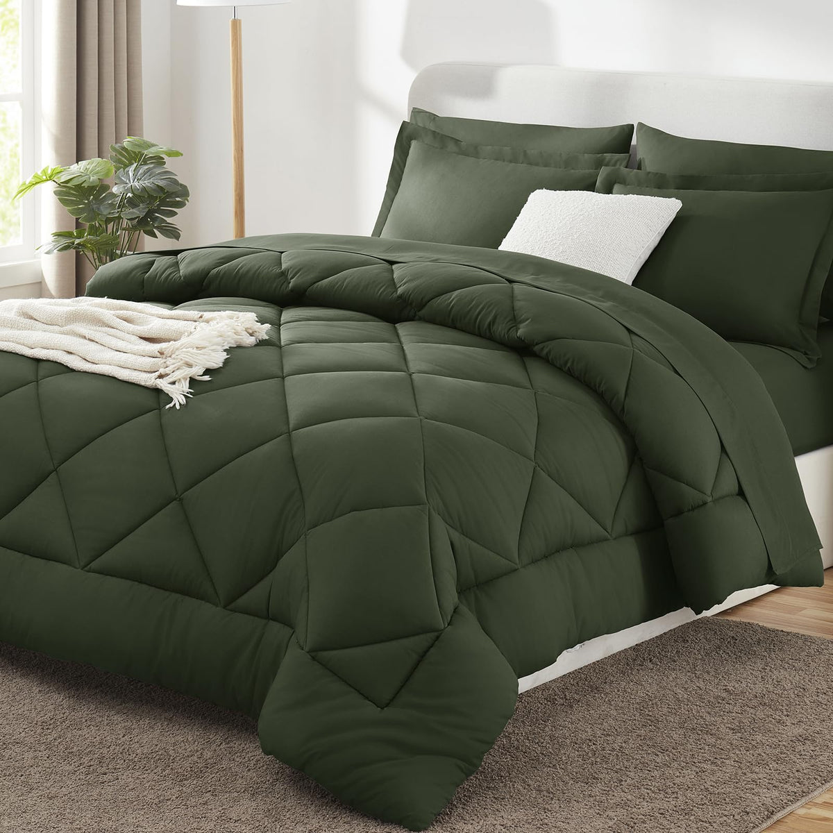 CozyLux Queen Comforter Set 88"x88" Dark Grey - 7 Piece Bed in a Bag