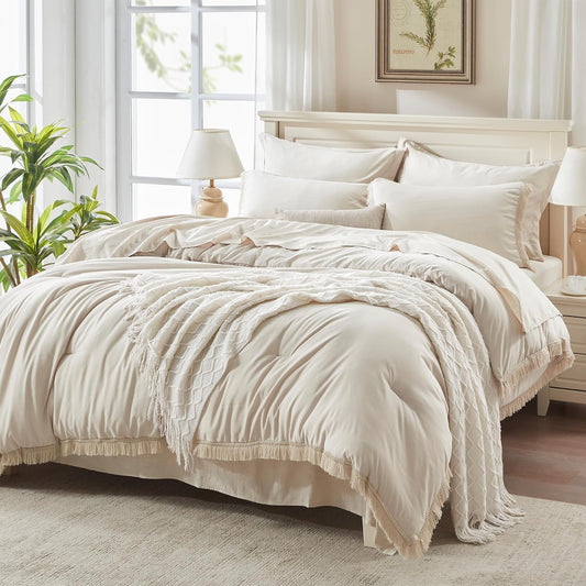 Andency King Comforter Set, 7 Pieces Beige Bedding