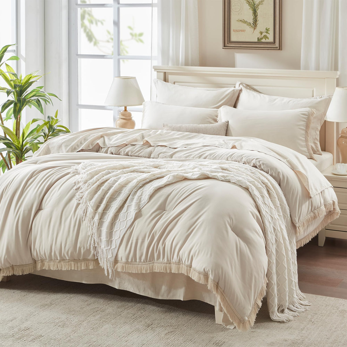 Andency King Comforter Set, 7 Pieces Beige Bedding