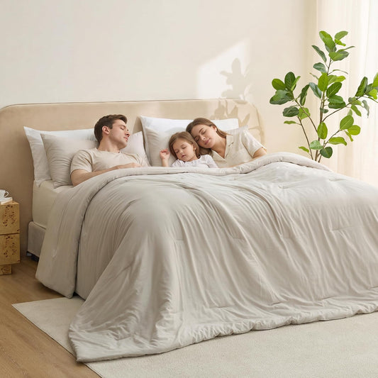 Bedsure Oversized King Comforter Prewashed Bedding Set 3Pcs Beige 120"x98"