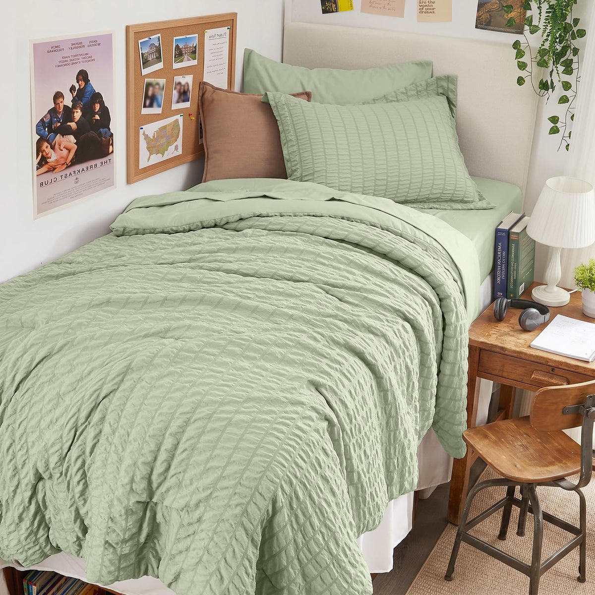 HYMOKEGE Queen Comforter Set Seersucker 7 Pieces, All Season Luxury Bed in a Bag for Bedroom, Bedding Set with Comforters, Sheets, Pillowcases & Shams, Dark Grey