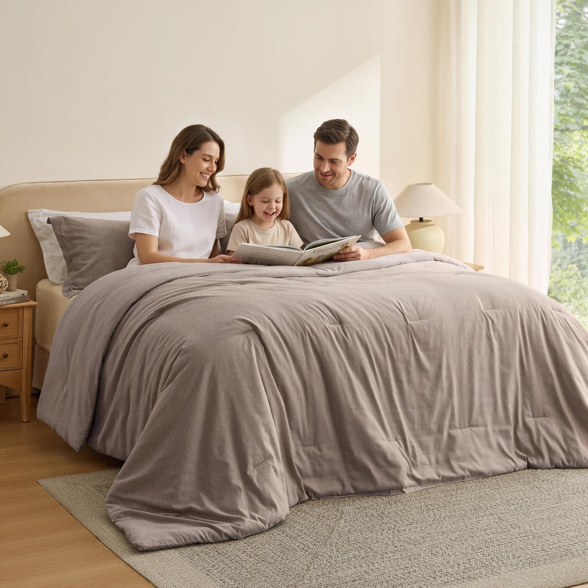 Bedsure King Size Comforter Set, Beige Soft Cationic Dyed Bed Set 3 Pcs