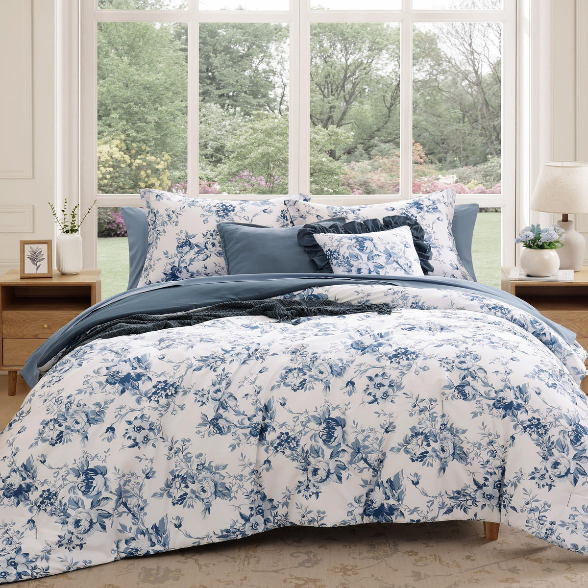 BLOOMHAVEN Full Size Comforter Sets-7 Pieces Rose Floral Bed in a Bag