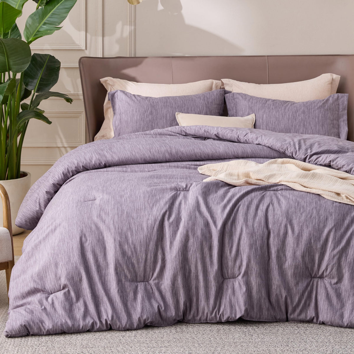 Bedsure Queen Size Comforter Sets, Beige Cationic Dyed Bedding Set 3 Pcs