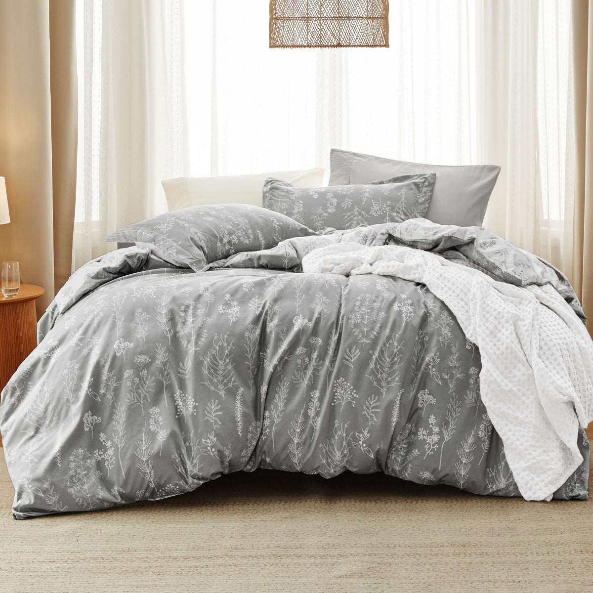 Bedsure Floral Comforter Set Cute Bedding Set Queen Reversible Sage Green