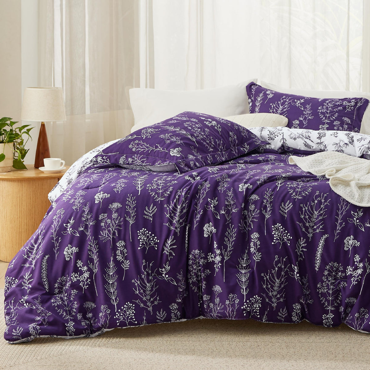 Bedsure Floral Comforter Set Cute Bedding Set Queen Reversible Sage Green