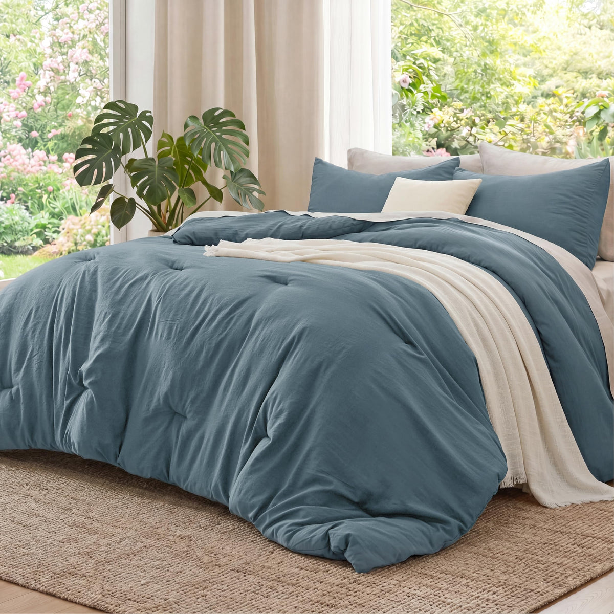 Bedsure King Comforter Set Prewashed Soft Bedding Set 3Pcs Beige 104"x90"