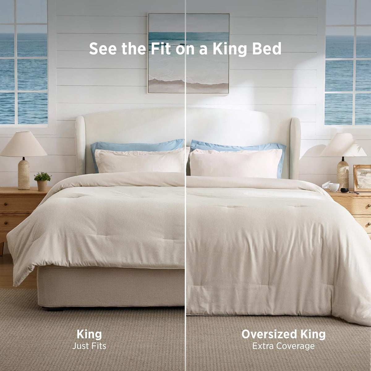 Bedsure King Size Comforter Set, Beige Soft Cationic Dyed Bed Set 3 Pcs