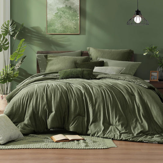 Monbix Queen Comforter Set 7 Pieces Cationic Green Bed in a Bag