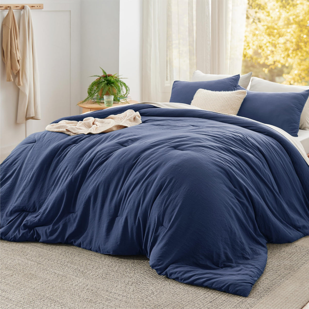 Bedsure King Comforter Set Prewashed Soft Bedding Set 3Pcs White 104"x90"