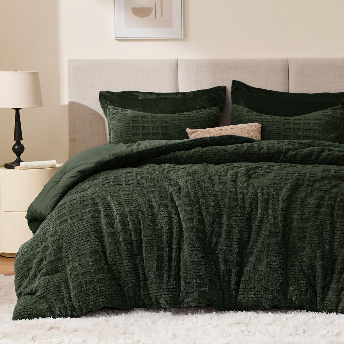 EXQ Home Fluffy Comforter Set Queen Size,3 Pieces Bed Set,Black